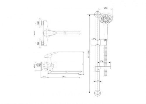Смеситель для ванны с длинным изливом и душевым гарнитуром Lemark Set LM7303C